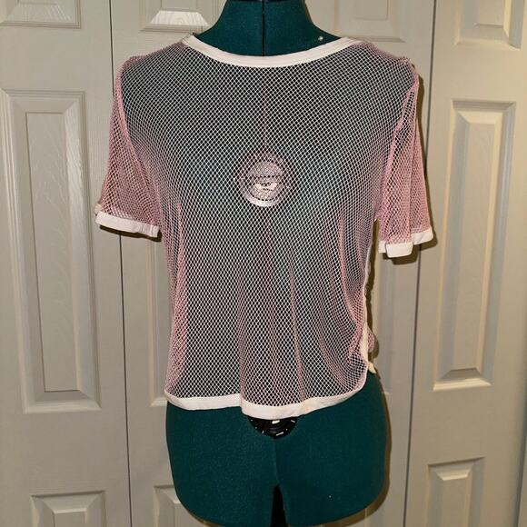 Heart & Hips Tops - Pink Mesh Short Sleeve Top
